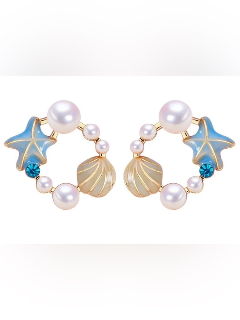 Pearl & Blue Starfish Hoop Earrings - Women Jewelry